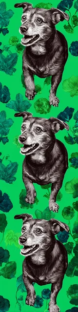 Free dog bookmark featuring stacked green-themed dog illustrations